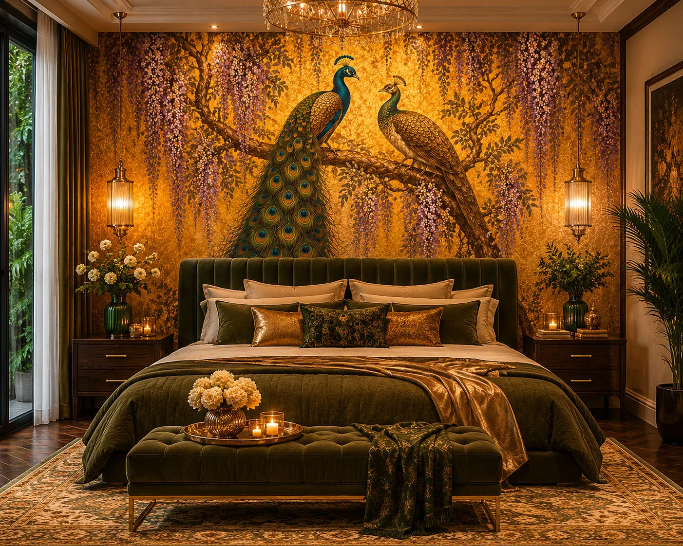 Royal Peacock Wallpaper Mural | Luxury Indian Wall Mural | Maharanis Paradise Collection
