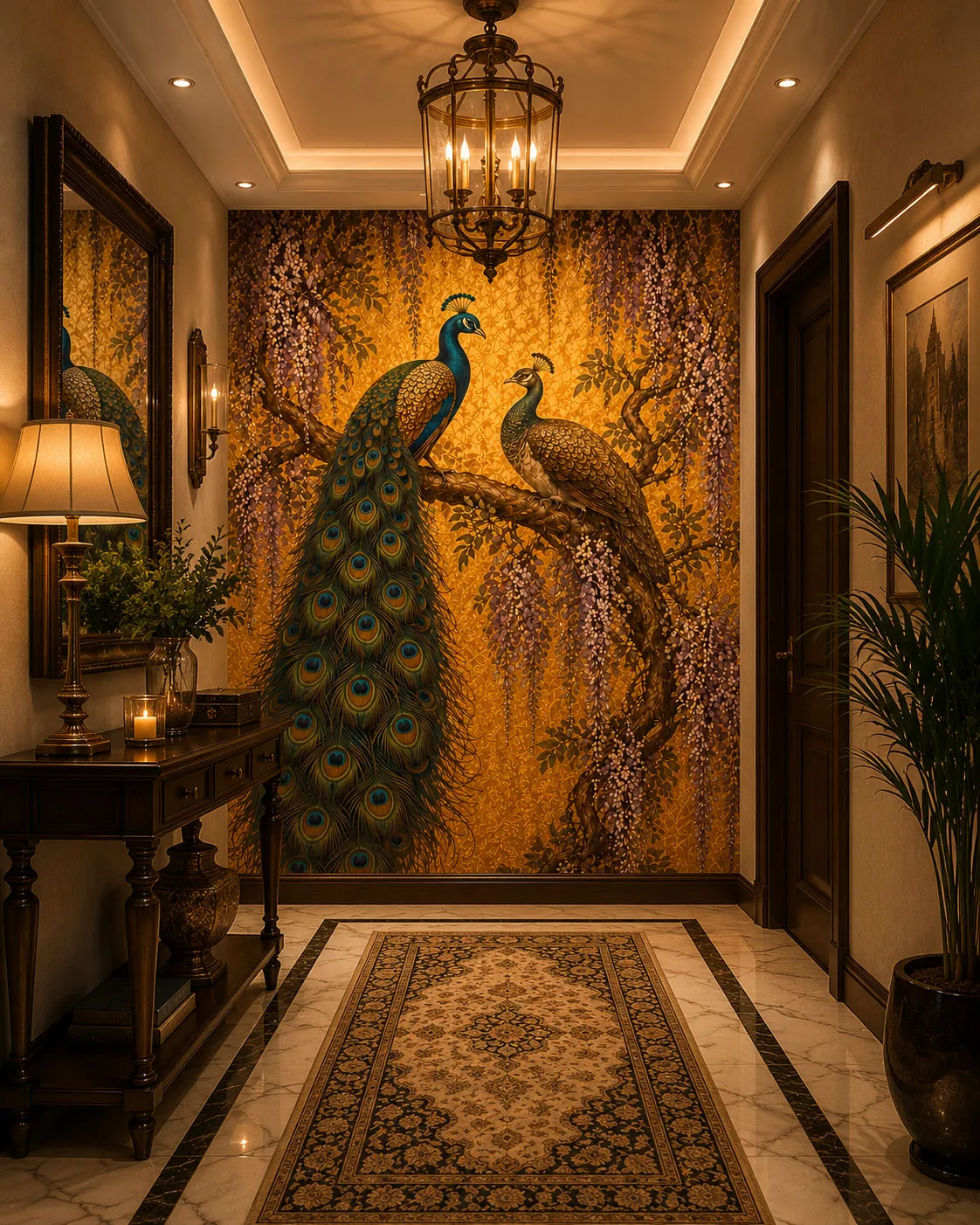Royal Peacock Wallpaper Mural | Luxury Indian Wall Mural | Maharanis Paradise Collection