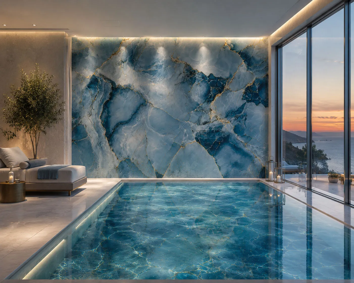 Mariselle Turquoise Marble Wallpaper with Gold Veins | Luxury Custom Wall Mural