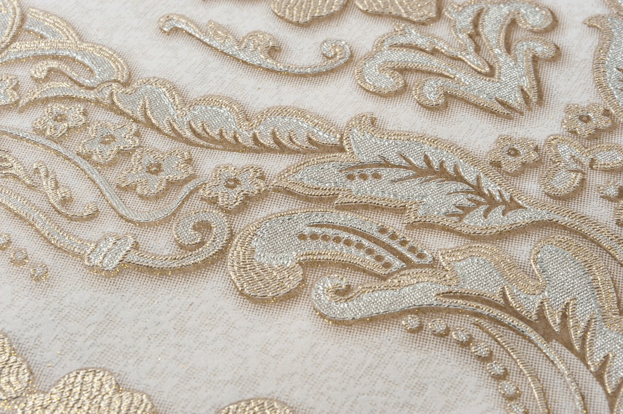 Vinyl Foam wallpaper on non-woven base Vinil CHARLOTTE DHV-1196/2 Pearl Gold Silver 10,05 x 1,06