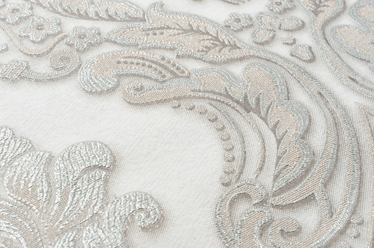 Vinyl Foam wallpaper on non-woven base Vinil CHARLOTTE DHV-1196/3 Light Silver 10,05 x 1,06 m