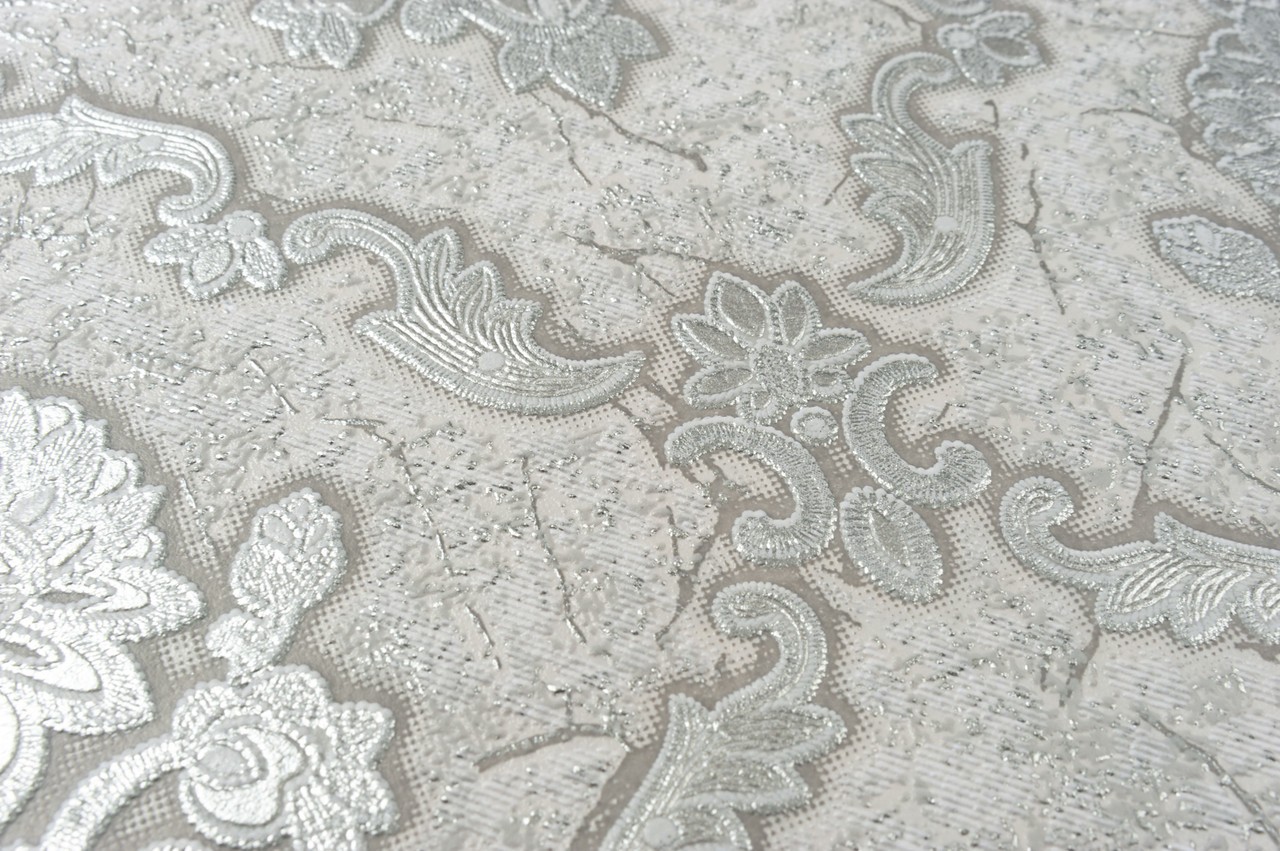 Vinyl Foam wallpaper on non-woven base Vinil Klein  DHS-1413/4 Light Silver 10,05 x 1,06 m