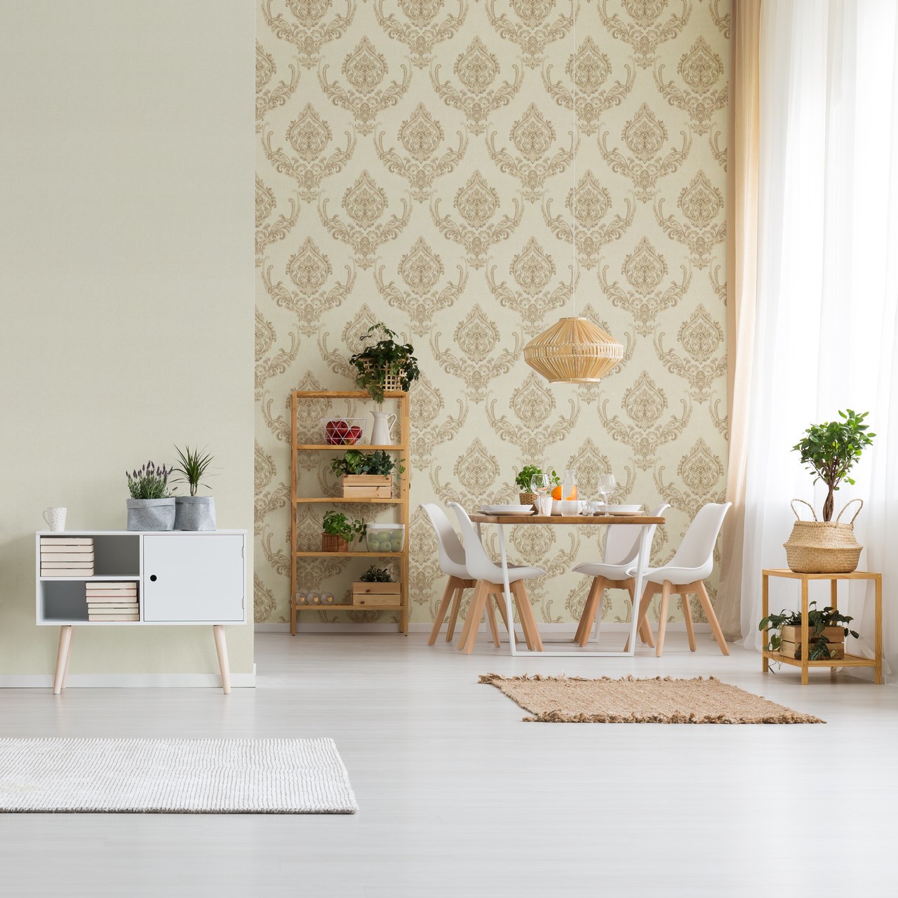 Hot Embossed wallpaper on Non-Woven Base Vinil Mersin PVIP 2-0871 Golden-White 10,05 x 1,06 m