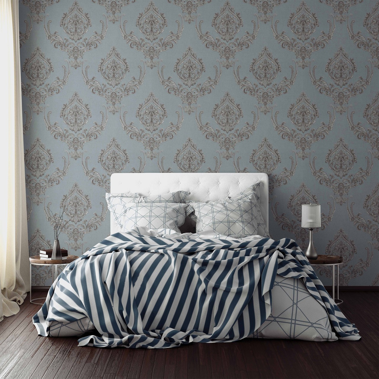 Hot Embossed wallpaper on Non-Woven Base Vinil Mersin PVIP 6-0871 Gray-blue 10,05 x 1,06 m