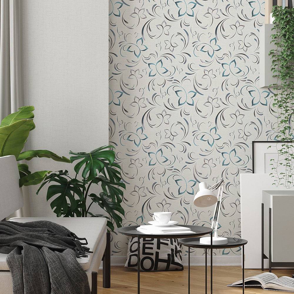 Vinyl Foam wallpaper on paper backing Vinil Delight WKV 3-1226 Gray-Turquoise 10,05 x 0,53 m