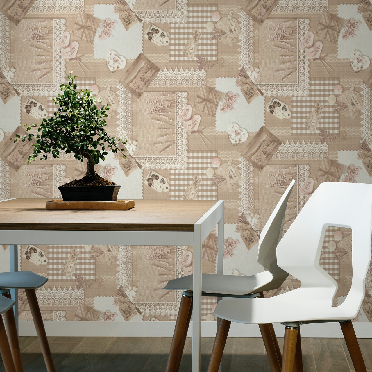 Hot Embossed wallpaper on Non-Woven Base Vinil Lavender SHT 5-1532 Beige 10,05 x 1,06 m