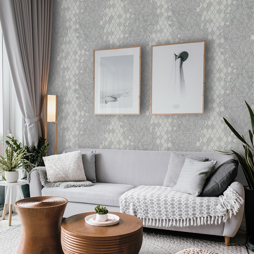 Vinyl Foam wallpaper on non-woven base Vinil Amina  DHS-1474/5 Gray 10,05 x 1,06 m