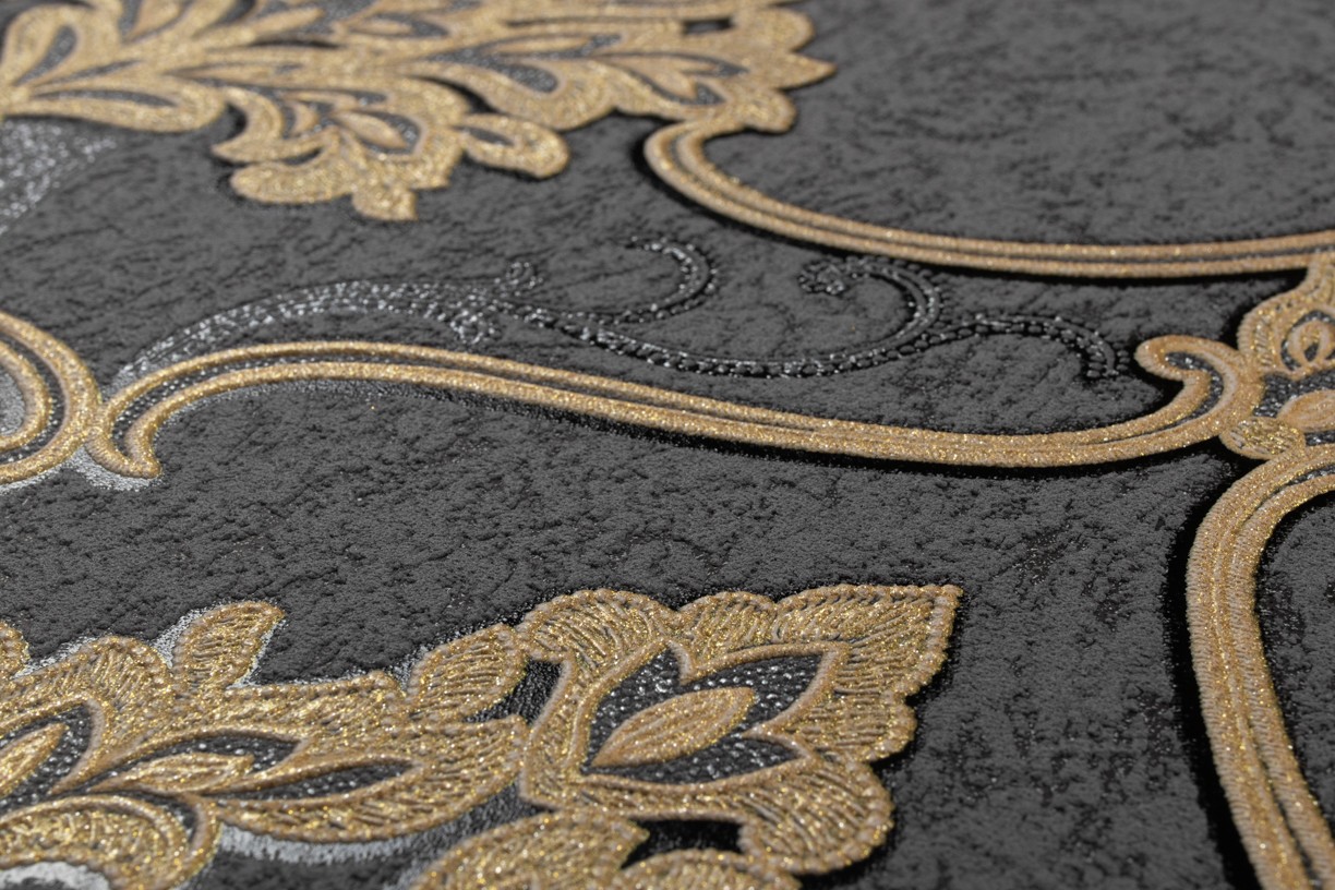 Vinyl Foam wallpaper on non-woven base Vinil ARABELLA DHV-1482/5 Gray-Black 10,05 x 1,06 m