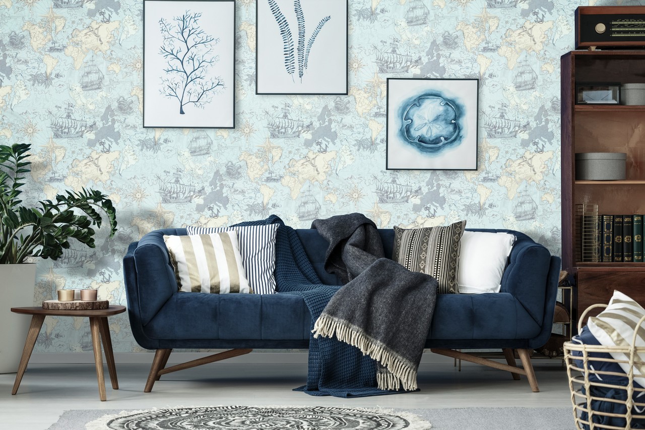 Hot Embossed wallpaper on Non-Woven Base Vinil Odyssey SHT 2-1539 Blue-Gray 10,05 x 1,06 m