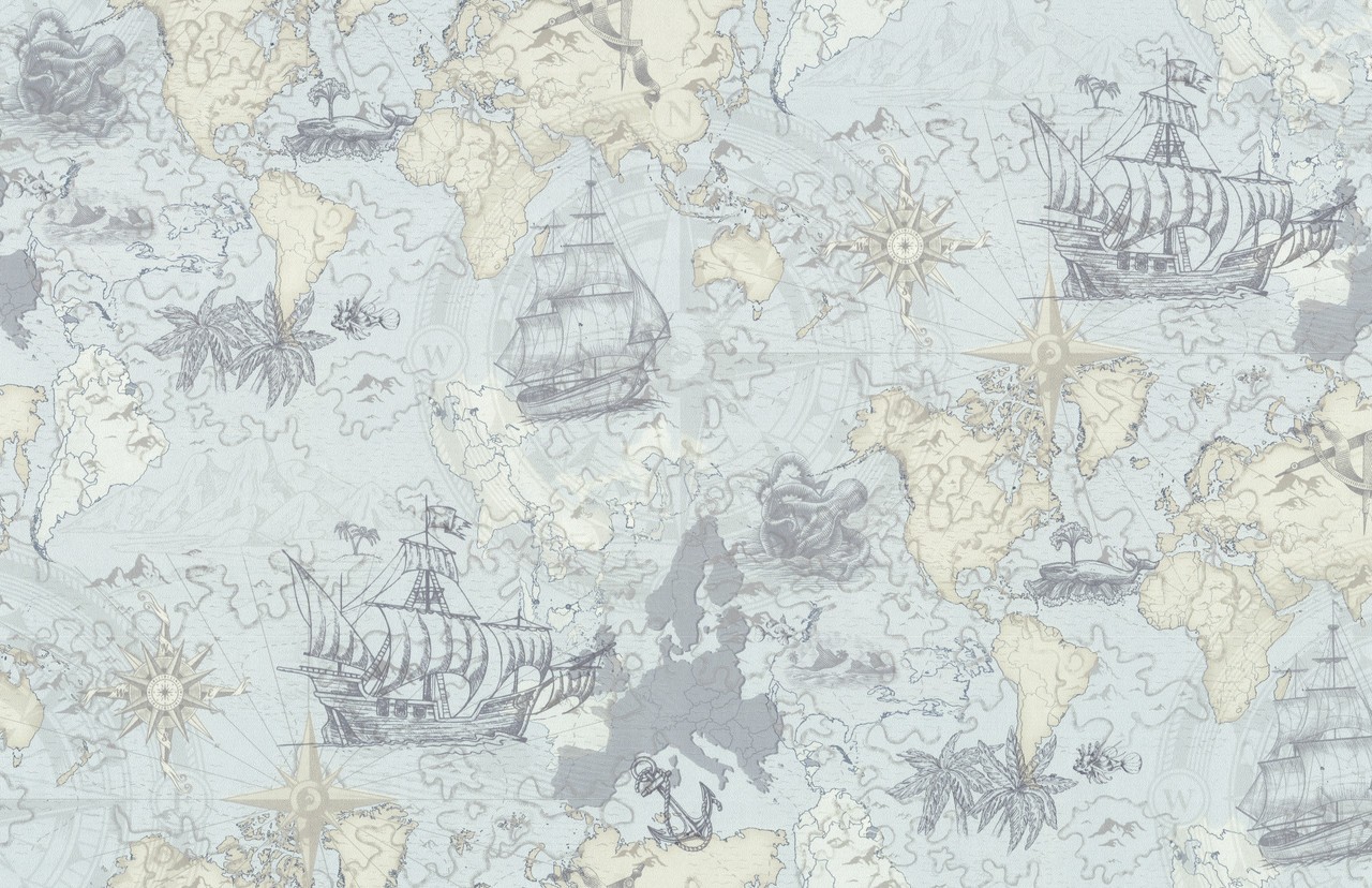 Hot Embossed wallpaper on Non-Woven Base Vinil Odyssey SHT 6-1539 Blue-Beige 10,05 x 1,06 m