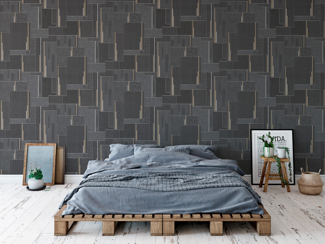 Hot Embossed wallpaper on Non-Woven Base Vinil Patchwork TFSH 1-1434 White 10,05 x 1,06 m