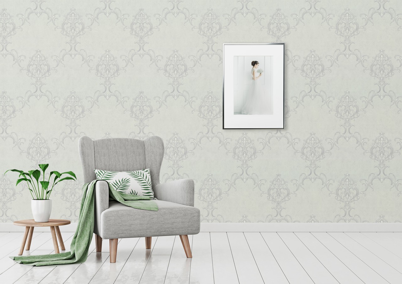 Hot Embossed wallpaper on Non-Woven Base Vinil Persia PVIP 2-0874 White 10,05 x 1,06 m
