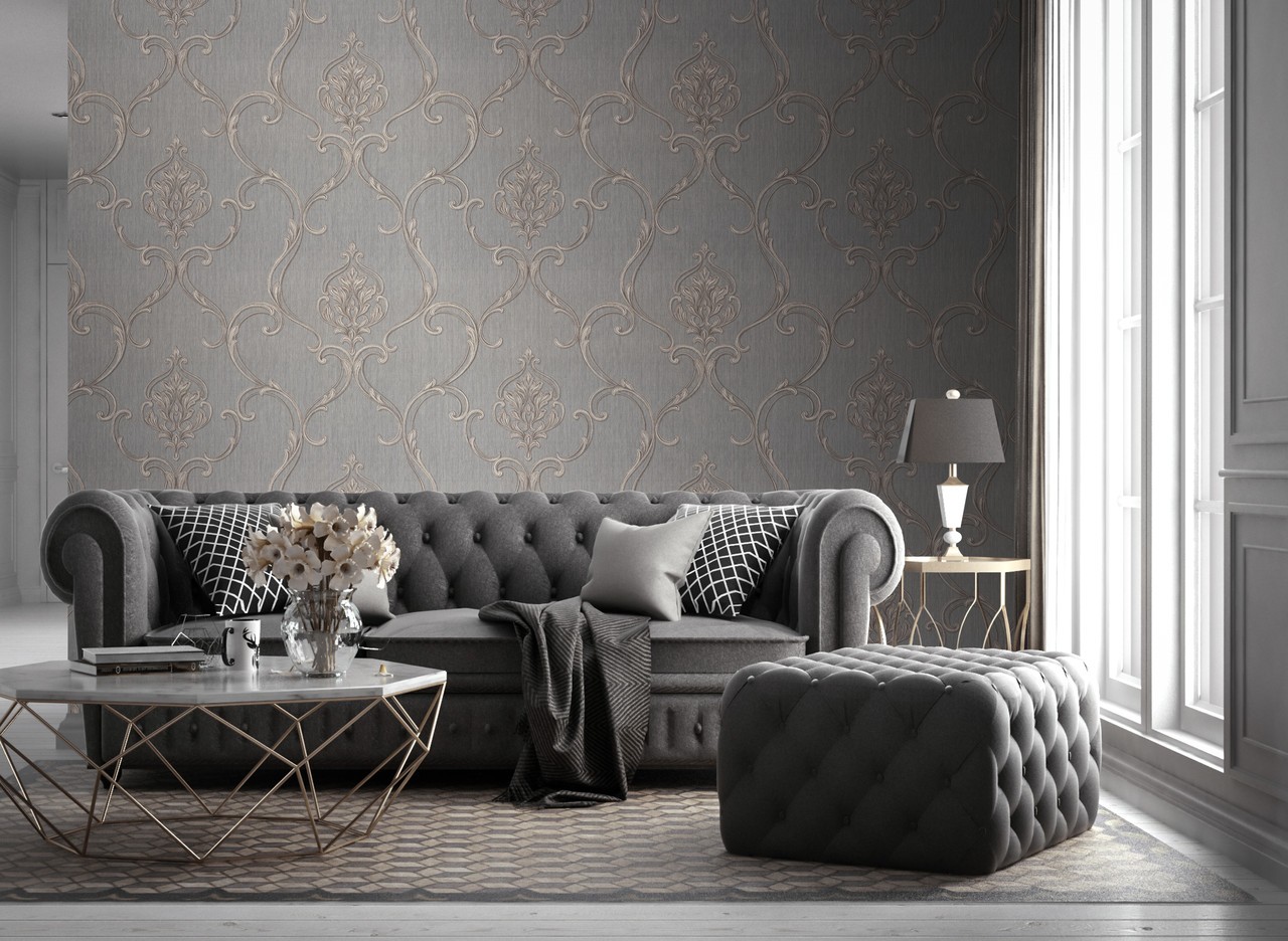Hot Embossed wallpaper on Non-Woven Base Vinil Vensan PVIP 1-1571 Light-Gray 10,05 x 1,06 m