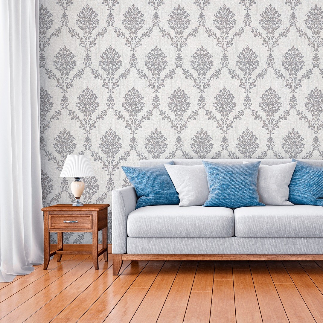 Vinyl Foam wallpaper on non-woven base Vinil Shamani DHV-1489/4 Gray Blue 10,05 x 1,06 m