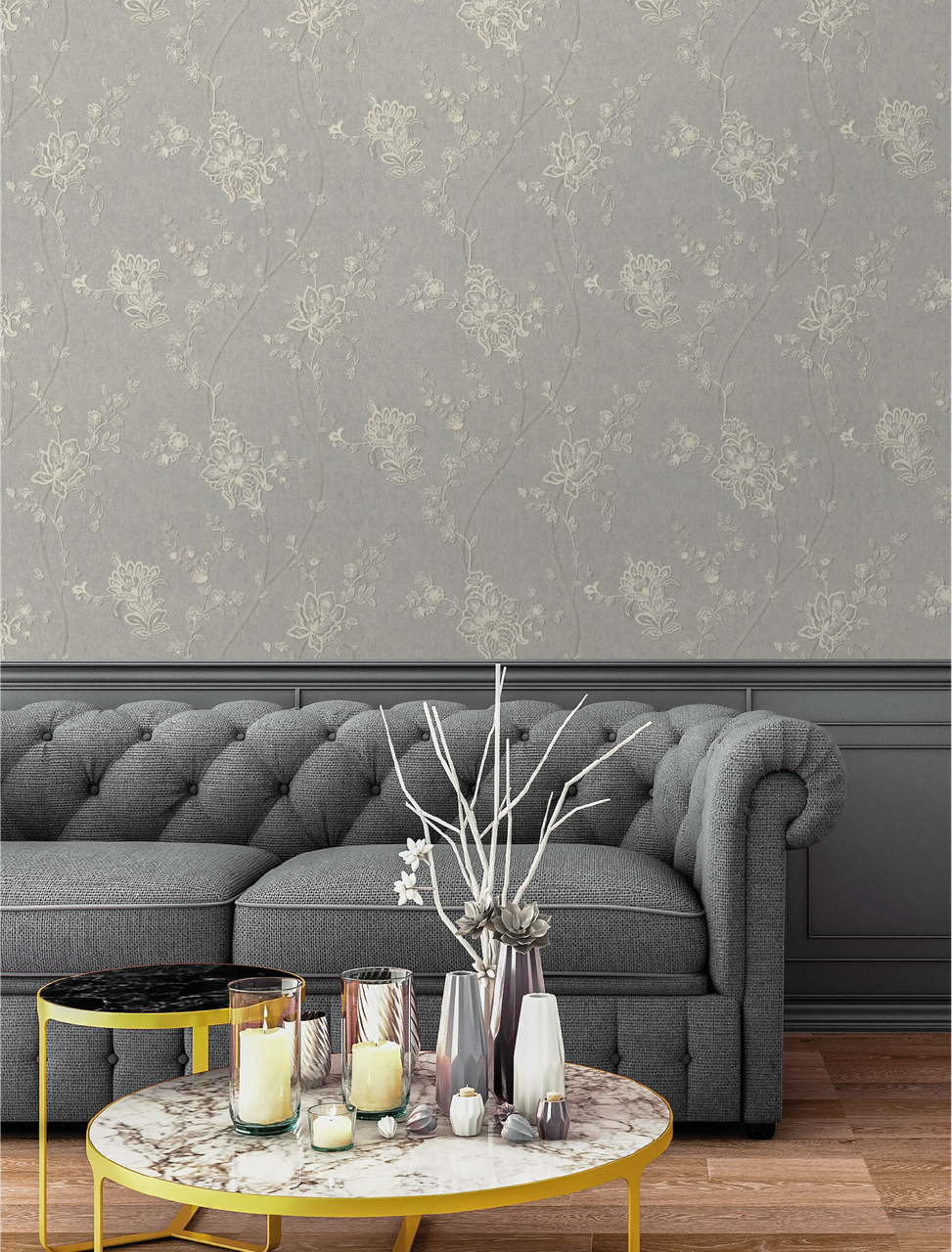 Hot Embossed wallpaper on Non-Woven Base Vinil Alanya PVIP 6-1572 Gray 10,05 x 1,06 m