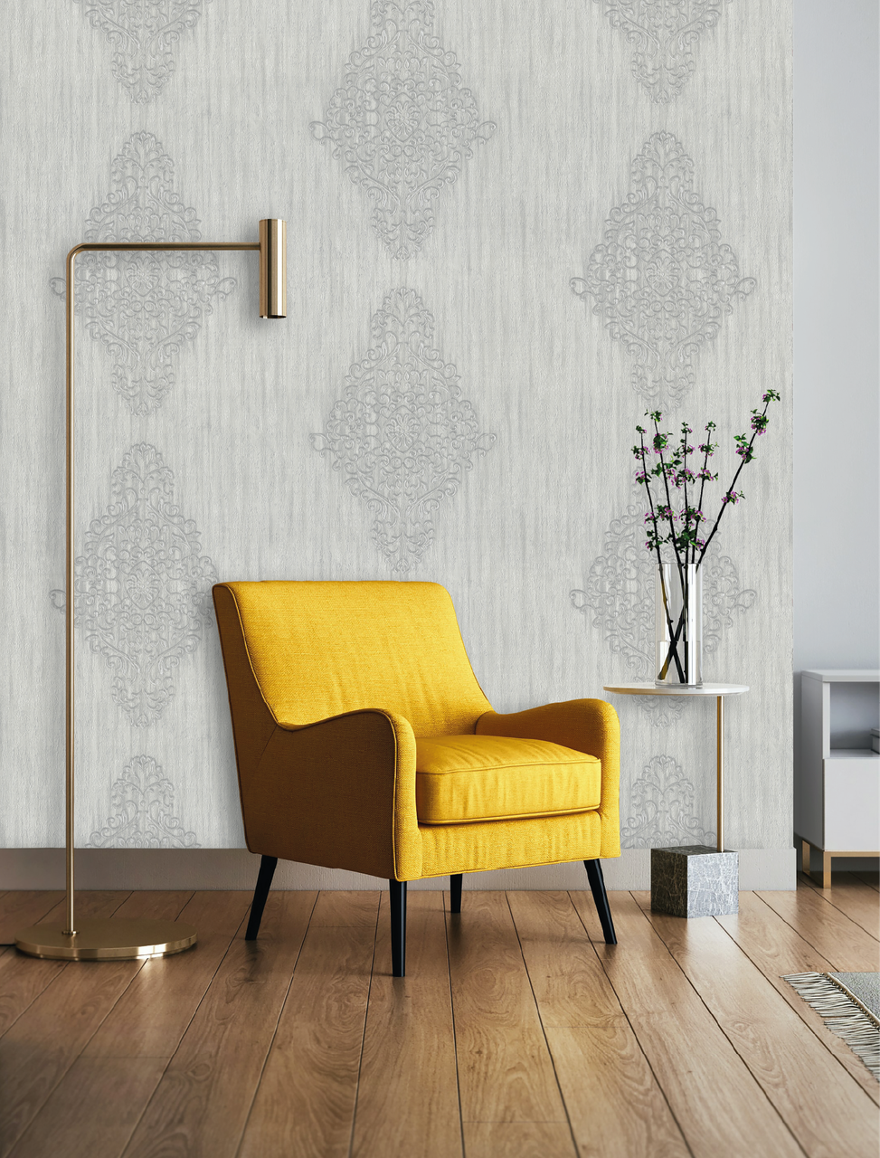 Hot Embossed wallpaper on Non-Woven Base Vinil Irene TFSH 1-1436 Gray-White 10,05 x 1,06 m