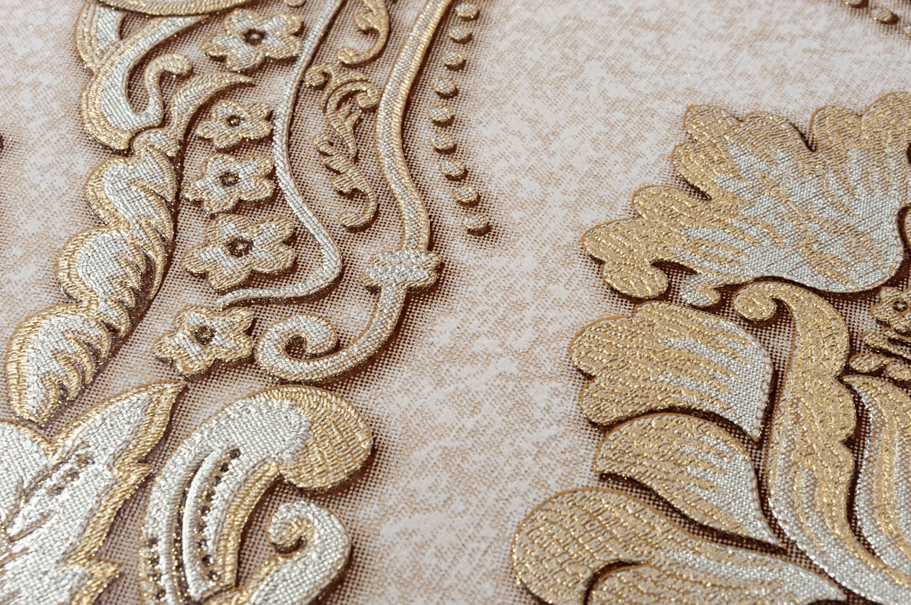 Vinyl Foam wallpaper on non-woven base Vinil CHARLOTTE KFV 1-1621 Beige-Gold-Silver 10,05 x 0,53 m Beige-Gold-Silver