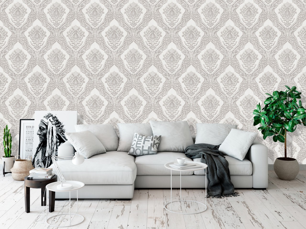 Vinyl Foam wallpaper on non-woven base Vinil CHARLOTTE KFV 5-1621 Light-Silver-Golden 10,05 x 1,06 m
