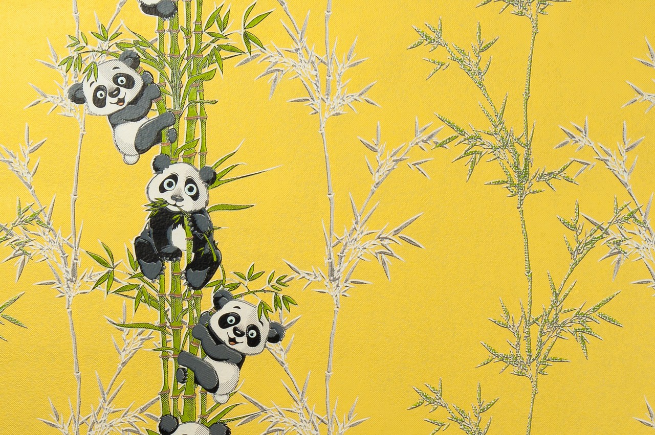 Vinyl Foam wallpaper on non-woven base Vinil Pandas KFP 4-1517 Yellow 10,05 x 0,53 m