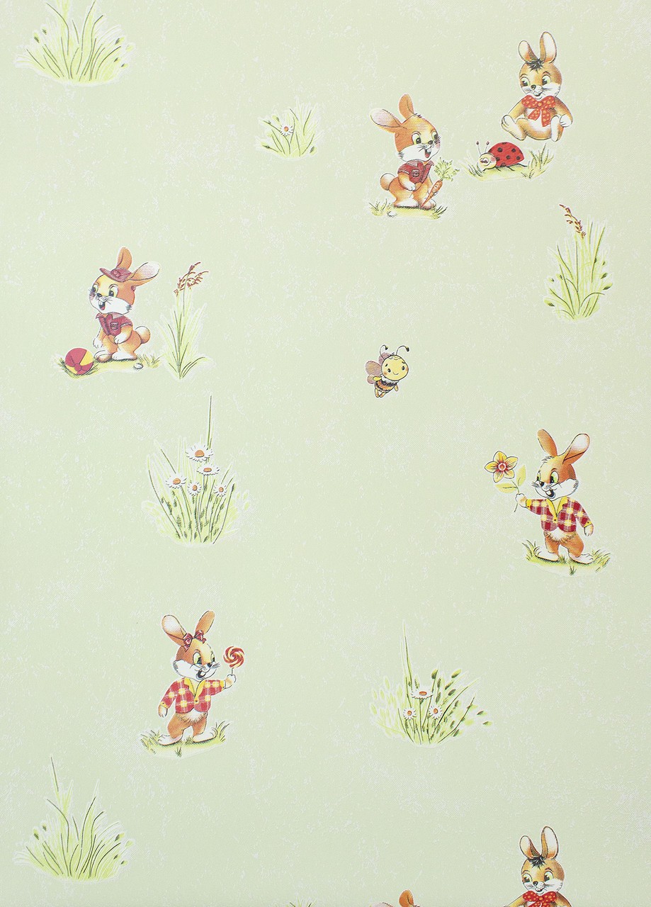 Vinyl Foam wallpaper on paper backing Vinil Bunnies WKS 3-1337 Light Green 10,05 x 0,53 m