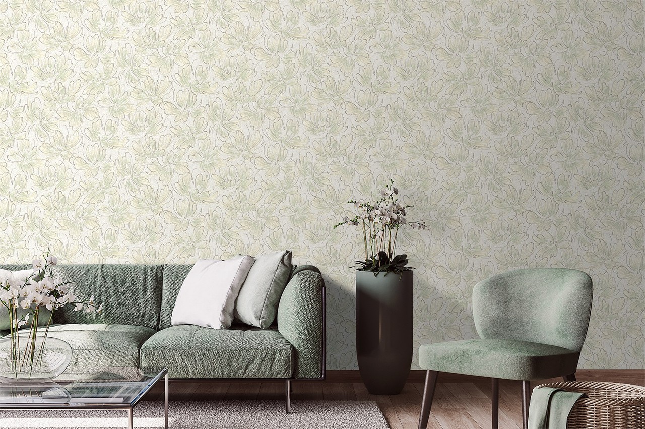 Vinyl Foam wallpaper on non-woven base Vinil Pure DHL-1652/3 Light Yellow Green(1,06С…10,05 m)